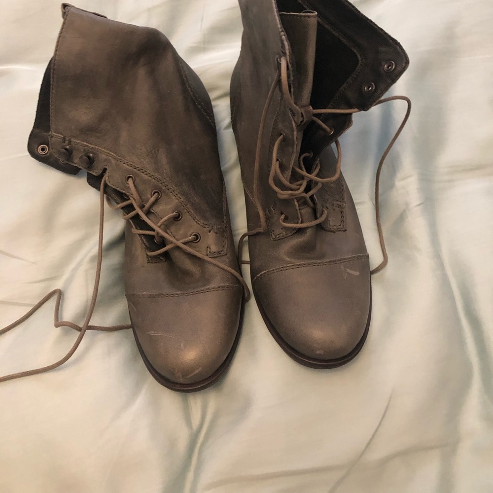Grey lace up leather boots
